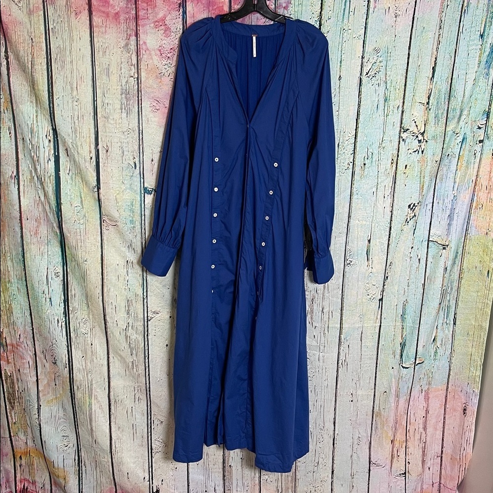 Free People Blue Maxi Dress with Button Details M (Oversized, fit is XL)